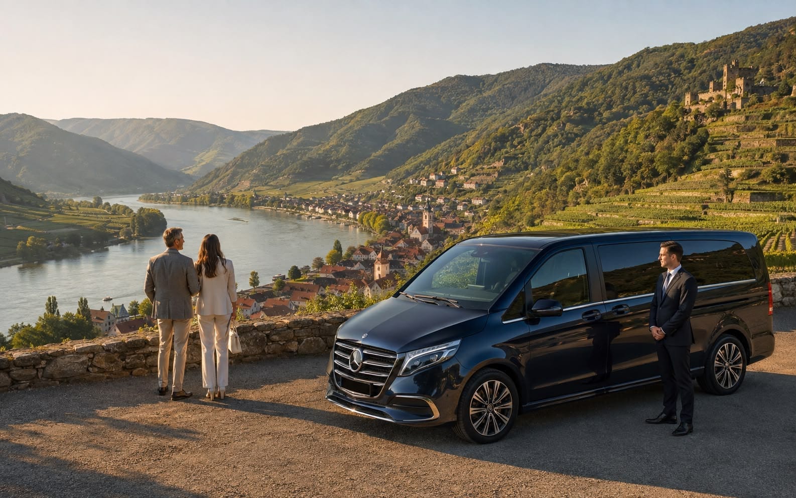 Private chauffeur vehicle for city-to-city transfer from Vienna