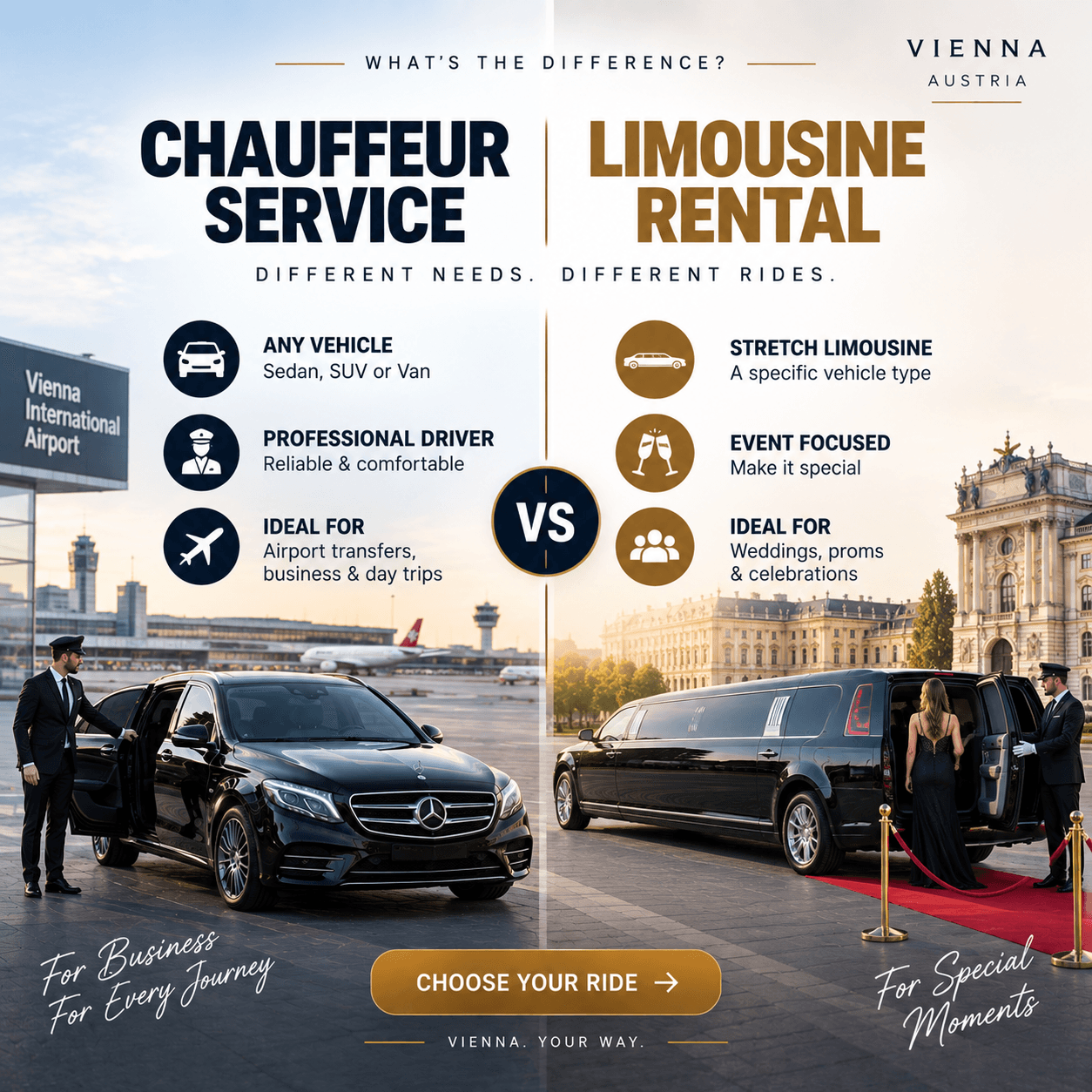 Chauffeur Service vs Limousine Rental in Vienna