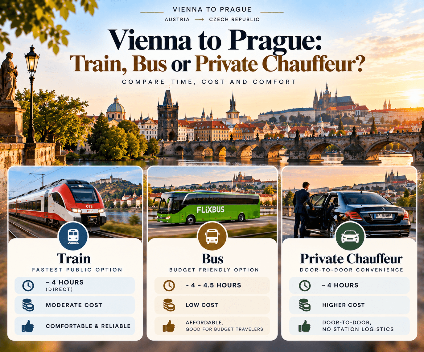 Vienna to Prague Travel Comparison